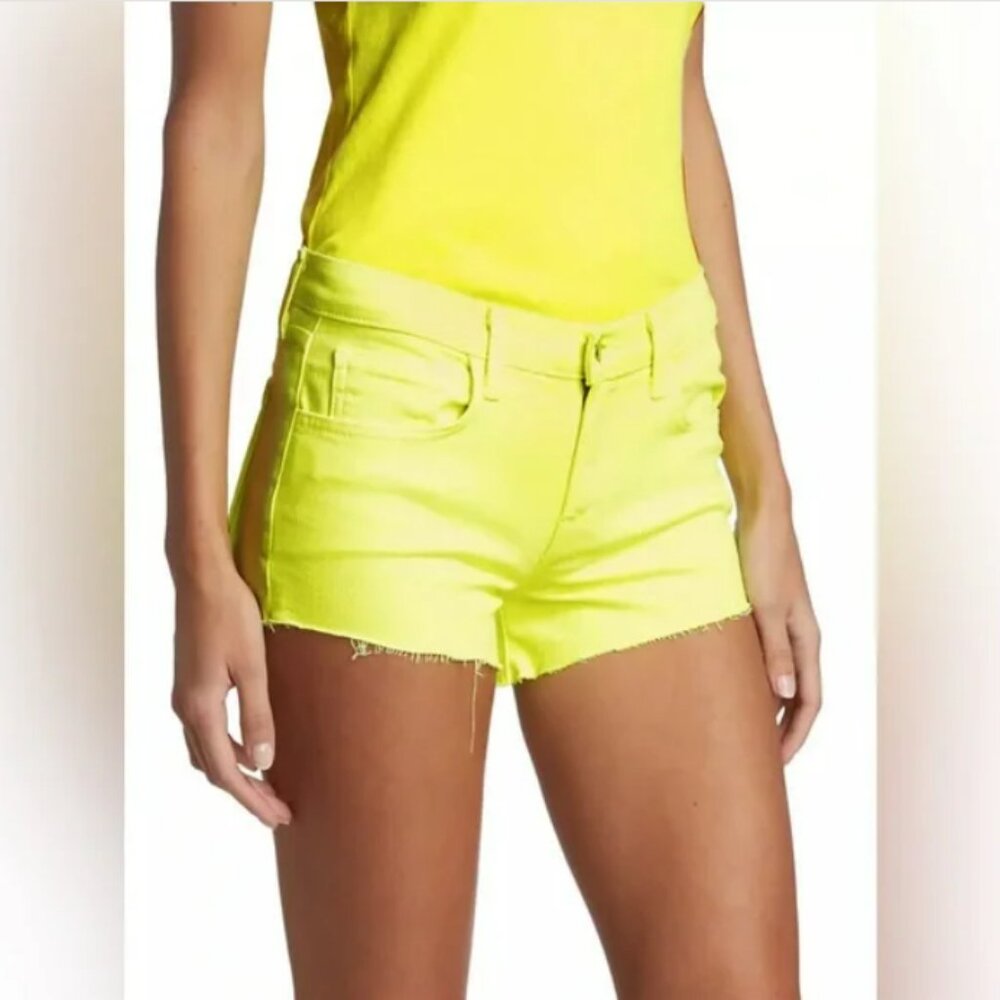 L'Agence Audrey Classic Mid-Rise Raw Hem Denim Short in Buttercup Yellow - NWT